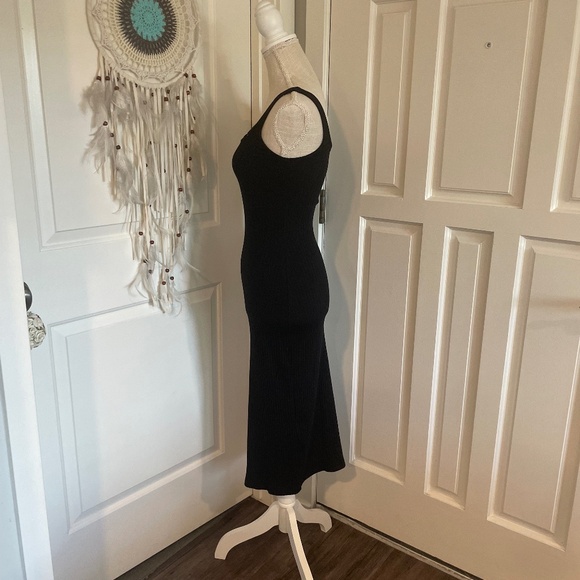 Wild Fable Black Ribbed Bodycon Midi Dress with Square Neck & Side Slit, Size XS - Picture 4 of 10